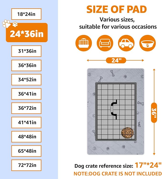 Washable Pee Pads for Dogs: 24x36 Reusable Puppy Pads, Absorbent Whelping Mats with Non-Slip Bottom Waterproof Bone Print