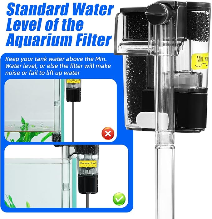 AQUANEAT Aquarium Hang on HOB Power Filter 3 Gallon Rimless Small Fish Tank Filter 65GPH (Up to 3Gal)