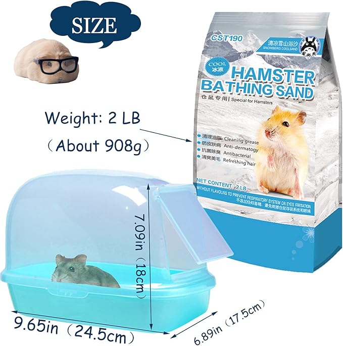 Hamiledyi Chinchilla Sand Bath, Gerbil Dust Bath Potty Litter Plastic Container Hideout Sleep Bathtub for Guinea Pigs Dwarf Hamster (2 LB)