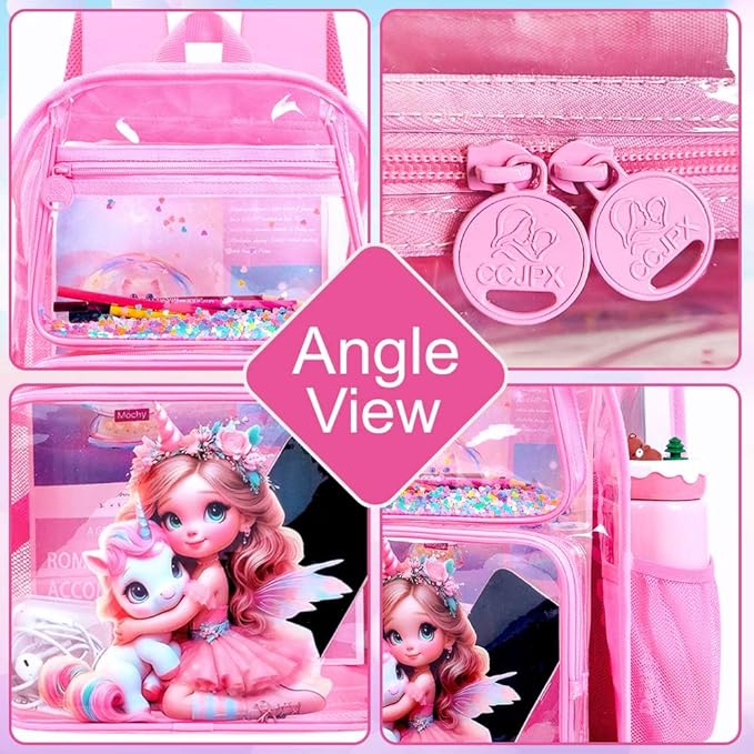 Clear Backpack for Girls and Boys, Kids Transparent Bookbag, 3PCS Cute See Through School Bag for Elementary Prechool