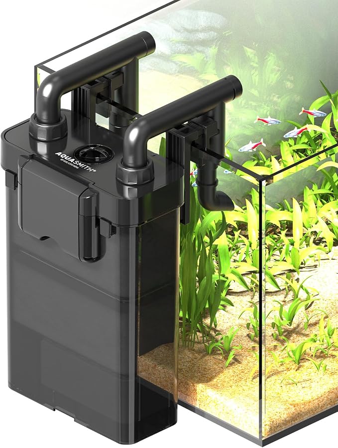 AQUASMITH Hang on Back Aquarium Filter,No-Hum Whisper-Quiet for 3-10 Gal | 92GPH Small Canister Filter,Multi-Layered Filtration,Bottom Anti-Dry Burn Motor,DIY Extra-Large Filter,Adjustable Flow Rate