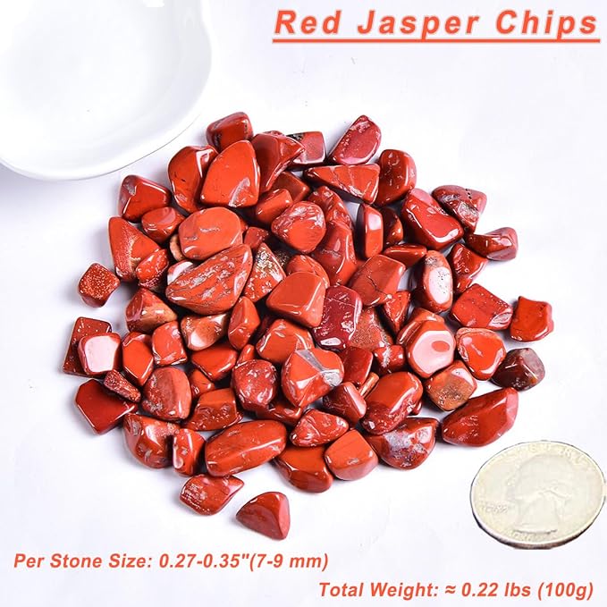 Erliway 100g Natural Red Jasper Crystal Chips 7-9mm Tumbled Stones | Small Crushed Crystal Stone, Polished Crystals Chips for Fish Tank, Healing Tumbled Rocks for Reiki Jewelry Making Home Décor