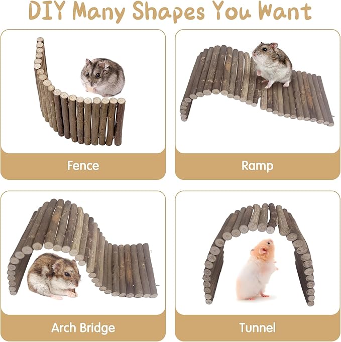 Hamiledyi Natural Wood Hamster Bridge, Bendable Climbing Ladder Small Animal Cage Accessories for Dwarf Hamster, Gerbils, Mice, Sugar Glider (15.7×5.9 in)