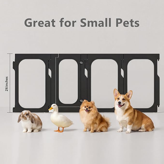 Acrylic Clear Dog Playpen Indoor with Door, 26'' H Transparent Dog Play Pen for Small Dogs, No-Connector Modular Puppy Playpen with Integrated Suction Cups Base, 8 Panels, Black