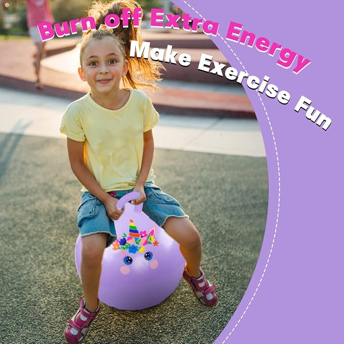 Hopper Ball, Unicorn Hopping Toys for Kids, 18 Inch Bouncy Ball with Handle, Purple Inflatable Bouncing Hoppity Hop Toys for Boys and Girls Gifts