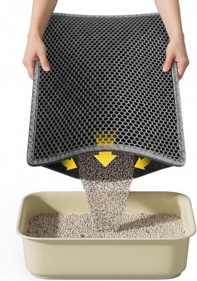 Cat Litter Mat, 15"X24" Small Double Layer Litter Trapping Mat, Waterproof/Urineproof, Easy to Clean Kitty Litter Mats for Floor, Scatter Control (Black-1Pack)
