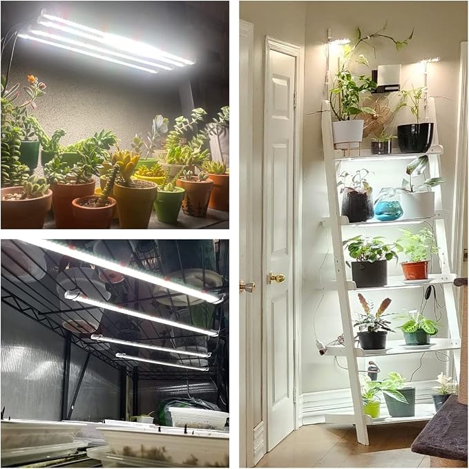 Wiaxulay 16in Plant Lights for Indoor Growing, 6000K Full Spectrum 2 Bars | 1 Pack, 120 LEDs Grow Light with Auto Timer 6/12/16Hrs, 5 Brightness, 3 Switch Modes for Seed Starting, Succulent