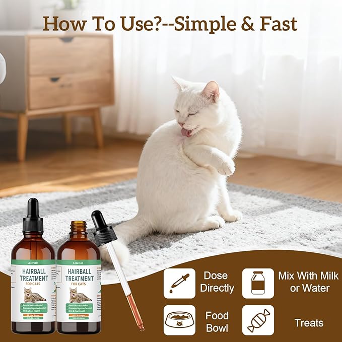 2PCS Hairball Treatment for Cats, Cat Hairball Remedy - with Natural Ingredients & Vitamins - Kitten Furball Treatment Hair Ball Treats for Cats - Supports Skin & Coat, Digestion - Cat Grass Flavor