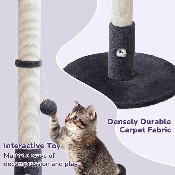 Woochpet 33'' Tall Cat Scratching Post for Adults Cats, Sturdy Large Scratch Pole with Hanging Ball with Fun Mouse Hole, Scratching Posts for Indoor with Durable Natural Sisal Rope (Darkgrey)