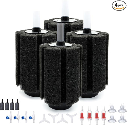 ALEGI 4pcs Large Aquarium Sponge Filter with Suction Cups, Check Valves for Breeding Fry Betta Shrimp Fish Tank ((Upgrade) 80-150 Gal 4 Pcs)