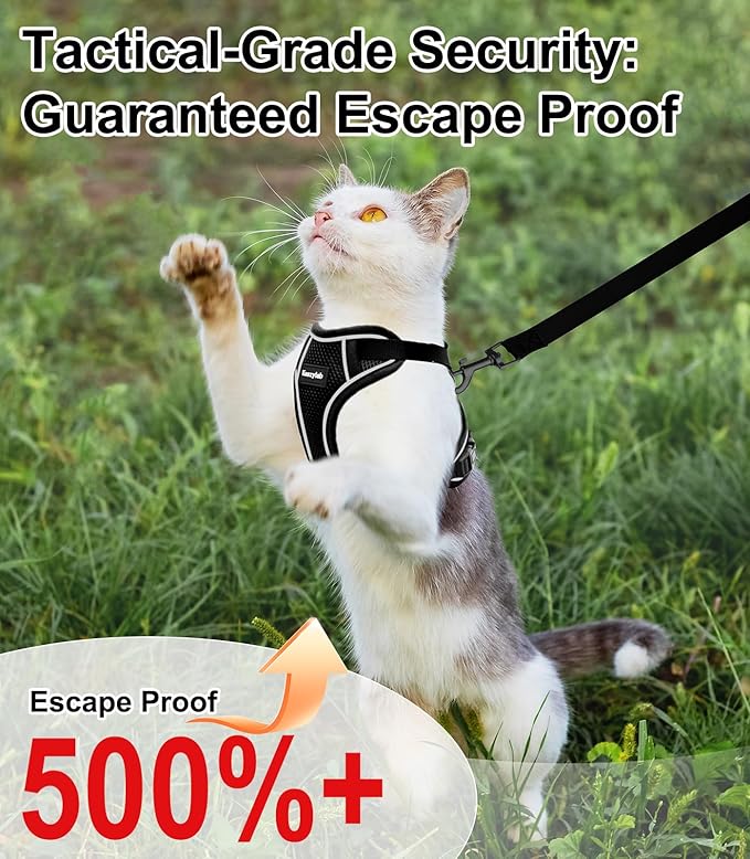 Cat Harness and Leash for Walking Escape Proof Soft Adjustable Cat Leash Breathable Comfortable Vest Easy to Wear Kitten Harness for Outdoor Travel (Black, XS (4-6lb))