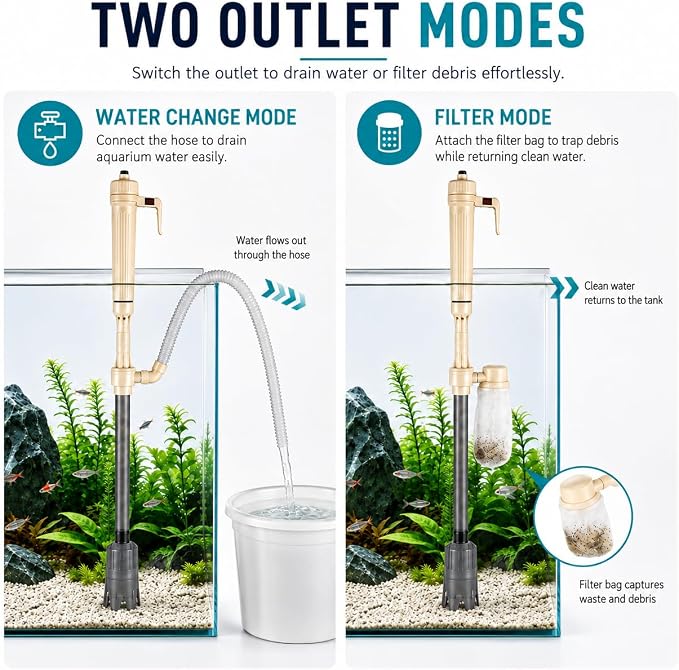 ORIXA 6-in-1 Electric Aquarium Gravel Cleaner & Water Changer, Fish Tank Vacuum with 520 L/H Powered Suction, Dual Power, Filter Bag, Adjustable 40–95 cm Tube & 90° Cleaning Head