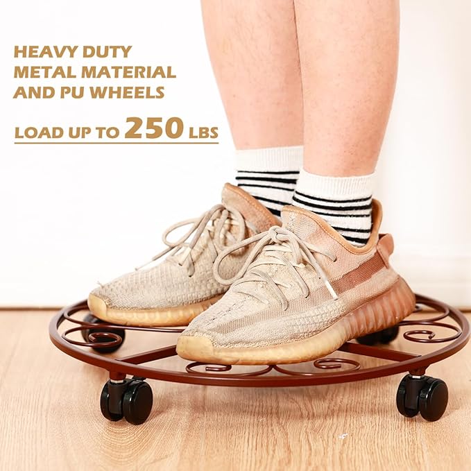 5 Pack Plant Caddy with Wheels Heavy Duty 12 Inches Metal Plant Stand with Wheels Plant dolly Rolling Plant Stand Plant Roller with Casters for Indoor and Outdoor with Plant Saucers, Bronze