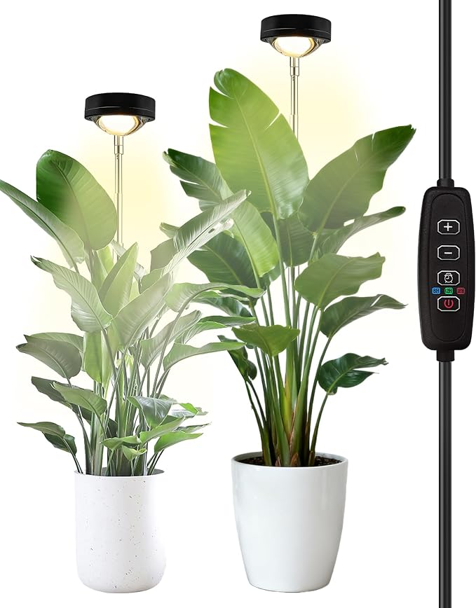 Plant Grow Light, LED Growing Light Full Spectrum for Indoor Plants,Black Magnifying Glass Plant Lights,Height Adjustable, Automatic Timer, 5V Low Safe Voltage,Idea for Large