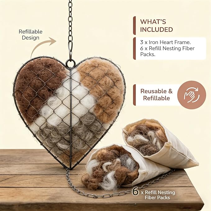 2026 New Handmade Alpaca Fiber Bird Nesting Heart,Refillable Alpaca Bird Nesting Material,Nesting Material for Wild Birds and Hummingbirds for Fowl Gifts Animal Hummingbirds Lovers (1pcs)