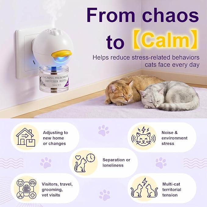 cat Calming Diffuser，Helps Reduce Fighting, Tension & Aggression Between Cats，Cat Pheromones Calming Diffuser for Stress-1 Diffusers & 3 Refills