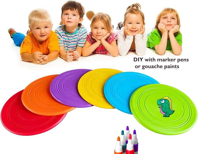 Kids Flying Disc Toy Outdoor Playing Lawn Game Disk Flyer for Kindergarten Teaching Soft Silicone Colorful 6 Pack Bulk Set