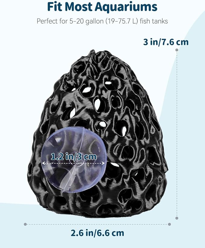 Uniclife Shrimp Cave, Shrimp Hides for Aquarium, Realistic Plastic Aquarium Coral Rock Decorations with Suction Cup, Betta Hideout Tank Accessories for Fish Tank Decor, Hiding & Resting, Black