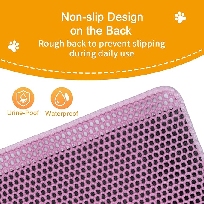 Cat Litter Mats,Cat Litter Box Mat 32"x22", 2 Layer Kitty Litter Mat 2 Pack,Llitterbox Mat,Waterproof Urine Proof, Clean Easily, Pink, Medium