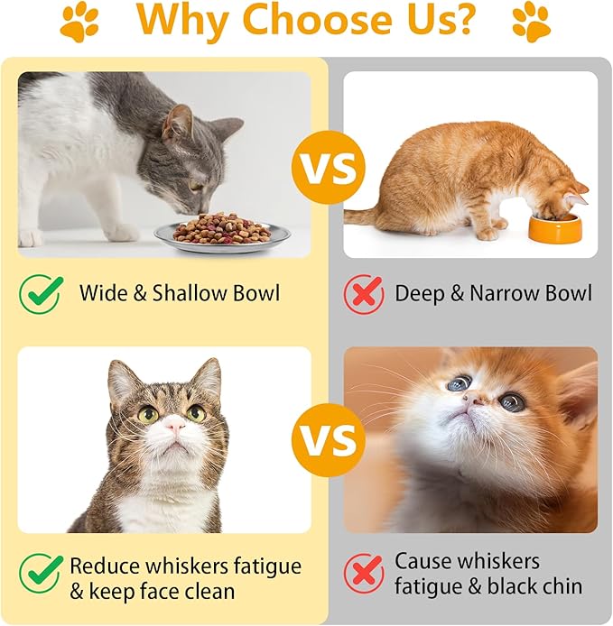 3 PCS Stainless Steel Cat Food Bowl Dish, 6.7" Shallow Flat Wide Cat Plates for Wet Food, Relief Whisker Fatigue, Removable Non-Slip Silicone Base, Replacement for Feeding Small Pet Kitten