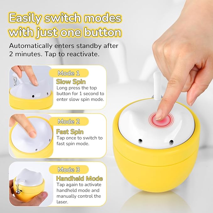Automatic Laser Play Cat Toy with Dual Beams, Ultra-Quiet 35–38dB, Rotating Wobble Base & 3 Smart Modes – Hands-Free Interactive Toy for Indoor Cats