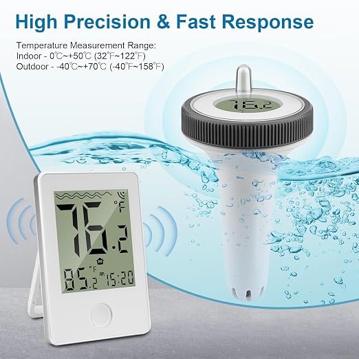 Pool Thermometer Floating Easy Read,Pool Temperature Thermometer Floating | Large Screen Digital Wireless Pool Thermometer Waterproof, Floating Pools Thermometers for Swimming Pools/Fish Tank/Hot Tubs