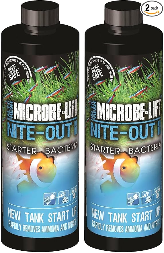 MICROBE-LIFT NITEH04 Nite-Out II Aquarium and Fish Tank Cleaner for Rapid Ammonia and Nitrite Reduction, Freshwater and Saltwater, 4 Ounces (Pack of 2)