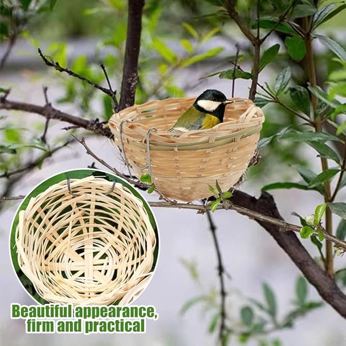 Bird Nest,Bamboo Wicker Woven Canary Nest Pans,Small Bird Nest Boxes Cage,Hanging Bird Bedding Nesting Cage Accessories for Dove Pigeon Parrot Budgie, Parakeet Nest