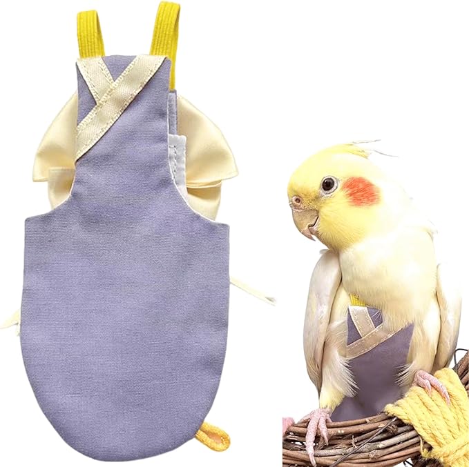 Bird Flight Suits Diapers, Parrot Flight Suits Diapers for Quaker Parakeets Cockatiels Conures Macaw African Grey, Bird Diaper, Parrot Clothes (Purple B,2XL)