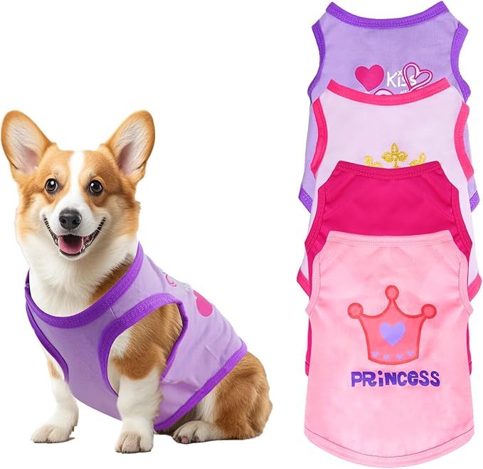 Pistha 4 Pack Dog Shirts Summer Printed Puppy Clothes Cute Sleeveless Pet T Shirts Dog Clothes for Small Medium Dogs Cats Girl(M)