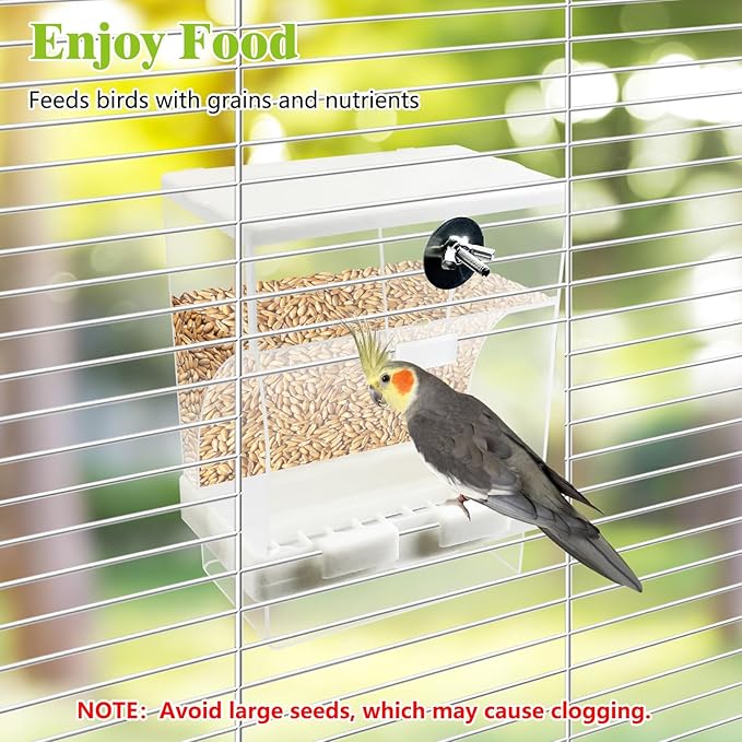 Tfwadmx No Mess Automatic Bird Feeders Cockatiel Food Dispenser Bowls Seed Container Parrot Dishes Parakeet Cage Accessories Birdfeeder with Divider for Canary Finch Conure Lovebirds 2Pcs