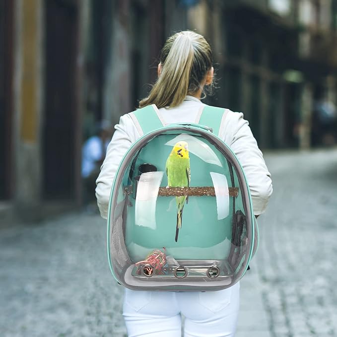 Bird Backpack, Bird Carrier Travel Cage with Perch, Portable Wildbird Carrier Bag, Parrot Parakeet Cockatiel Cage with Food Bowl & Stainless Steel Tray for Conures Budgie Canary Lovebirds Small Animal