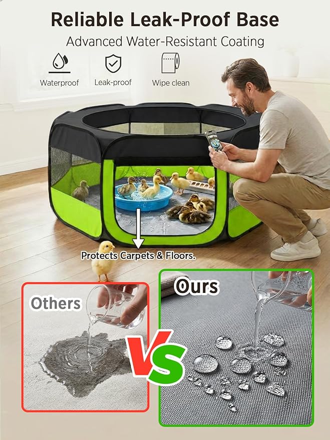 UWE Extra Large Small Animal Playpen, XL Portable Pet Playpen for Rabbit, Kitten, Guinea Pig, Hamster, Puppy – Waterproof Foldable Mesh Tent with Zipper Cover, Indoor Outdoor Use,Light Green