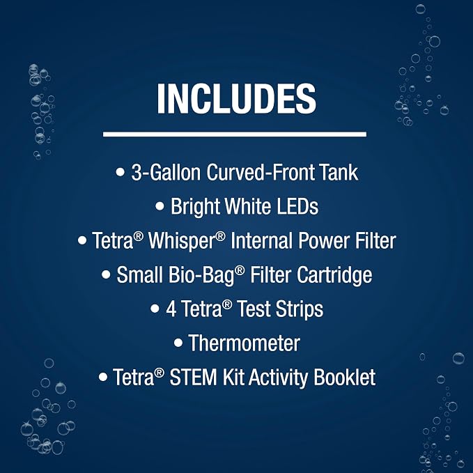 Tetra Crescent STEM 3 Gallon Fish Tank Kit | Aquarium Kit Includes STEM Activity Booklet, White LEDs, 3 Gal Curved Tank, Filter & Cartridge, Test Strips, Thermometer