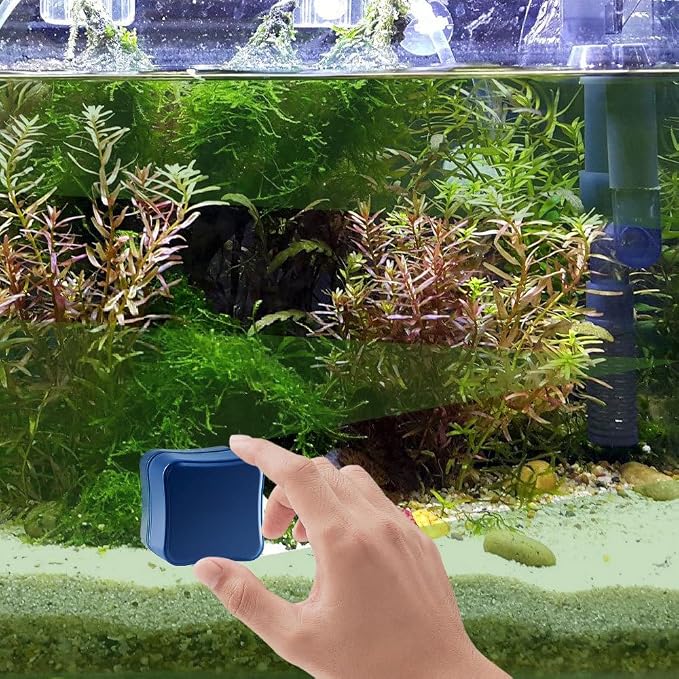 MiOYOOW Aquarium Mini Magnetic Cleaner, Magnet Brush Algae Scraper with Non-Slip Handle Fish Bowl Magnet Scrubber Brush for Acrylic and Glass Fish Tank