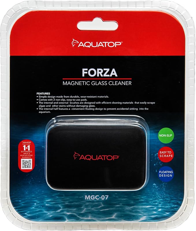 Aquatop Floating Magnetic Glass Cleaner for Fish Tanks – Non-Scratch Scrubbing Pads, Strong Magnet Grip, Easy Cleaning for Aquariums Up to 5/16″ Glass Thickness, MGC-07