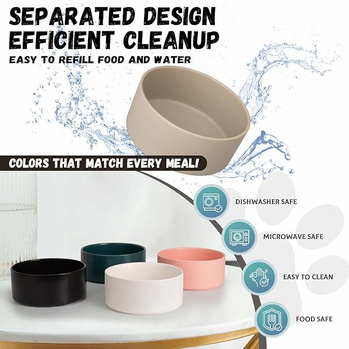 Raised Ceramic Dog Bowl - Elevated Food Water Dish with Stainless Steel Stand - for Small to Medium Dogs - 6 Inch - 2 Cups (28.75 fl oz) - Pink