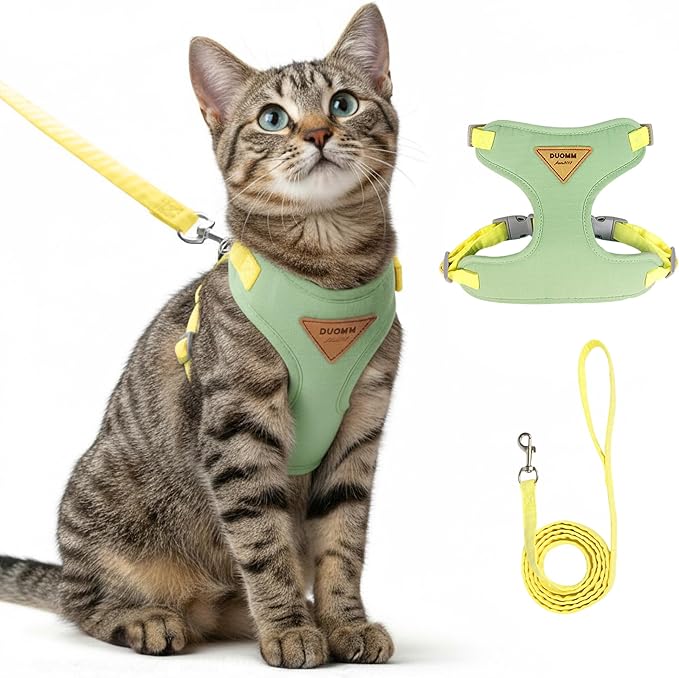 Escape-Proof Cat Harness and Leash Set - Adjustable and Comfortable - Ideal for Walking Cat Outdoors - Fits Small Dogs, Kittens, Medium, and Large Cats (Green, M)