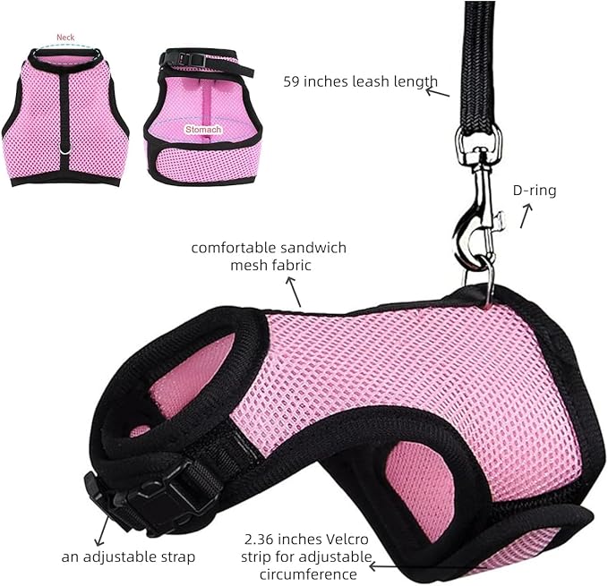 MANON ROSA Rabbit Harness and Leash Set - Adjustable Escape-Proof Training and Walking Gear for Guinea Pigs Bunnies Chinchillas Hamsters Ferrets Rats Kittens and Small Dogs Puppies Cats (Blue,M)