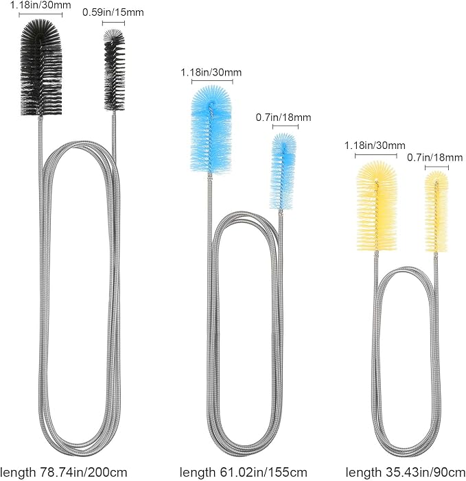 Patelai 3 Pcs Aquarium Filter Hose Brush Stainless Flexible 61 ''79 '' | Long Brush Double-Ended Bent Pipe Cleaner Steel Spring for Lab Fish Tank Aquarium, 3 Color(61.02 inches, 78.74 inches)