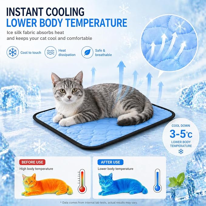 SZEE Window Cat Cooling Bed with Reversible Ice Silk Mat, Foldable Cat Window Perch Hammock with Sturdy Wooden Frame, with Soft Flannel Plush Backing for All-Season Use