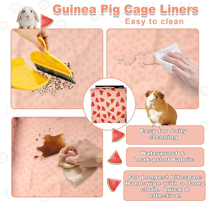 Waterproof Guinea Pig Cage Liners, Washable & Reusable Small Animal Cage Mat, for Rabbit, Hamster, Chinchilla, Hedgehog (Watermelon),C&C 36x72 inches