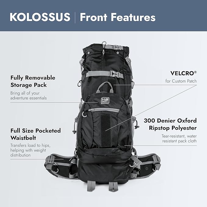 K9 Sport Sack Kolossus - Large, Black - The Big Dog Backpack - Ideal for Dogs 20-22” Long - Fully Adjustable Pet Carrier - Doubles as a Professional-Grade 60L Hiking Pack