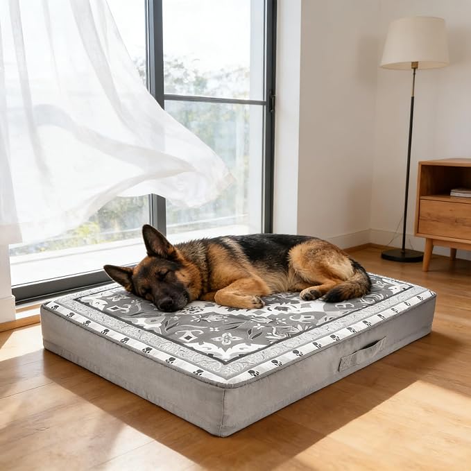 EXPAWLORER Large Dog Bed Small Medium Size Dogs, Waterproof Orthopedic Pet Mattress with Removable Washable Cover Non-Slip Bottom Zipper & Carry Handles, Thick Egg Crate Foam Beds Sofa 36x27x3in Grey