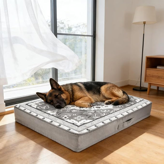 EXPAWLORER Large Dog Bed Small Medium Size Dogs, Waterproof Orthopedic Pet Mattress with Removable Washable Cover Non-Slip Bottom Zipper & Carry Handles, Thick Egg Crate Foam Beds Sofa 36x27x3in Grey