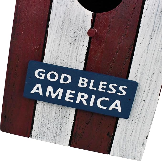 Linfevisi Wooden Patriotic Bird House Bluebird Nest Box American Flag Birds Boxes Home Wood Birdhouses Hanging Outdoor Decorative for Wren Finch Chickadee Sparrows Cardinals Tree July 4th(B)