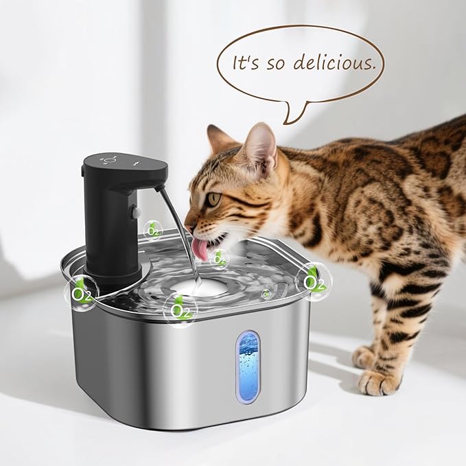 Cat Water Fountain Stainless Steel for Cats Indoor 2.5L 85oz by BPA-free SUS304, 4pcs Effective 6-Layer Filter Cat Fountain for Drinking 20dB Ultra Quiet Metal Pet Water Fountain (3 Filters+3 Sponges)