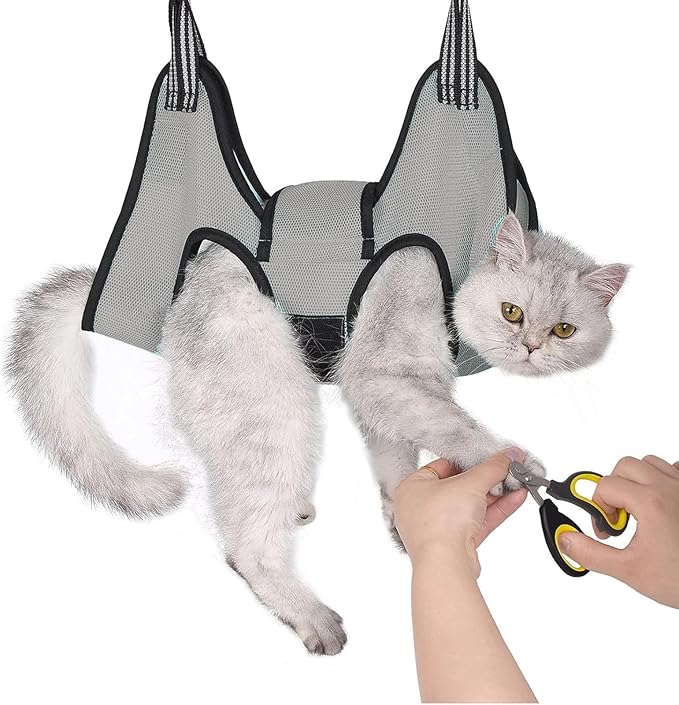 Dog Grooming Hammock, Cat Hanging Harness for Nail Trimming with Nail Clippers, Dog Sling for Nail Clipping, Grooming Harness for Dogs at Home (Grey, xs)