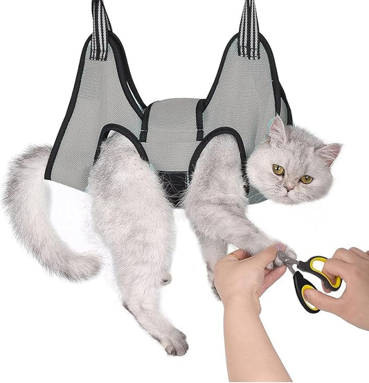 Dog Grooming Hammock, Cat Hanging Harness for Nail Trimming with Nail Clippers, Dog Sling for Nail Clipping, Grooming Harness for Dogs at Home (Grey, m)