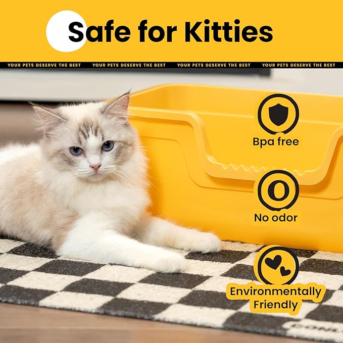 Conlun Cat Litter Mat Litter Trapping Mat, Premium Durable PVC Cute Cat Litter Box Mat, Non-Slip, Less Waste Kitty Litter Mat, Soft on Kitty’s Paws, 24”x 17” cat matts for litter, Chessboard